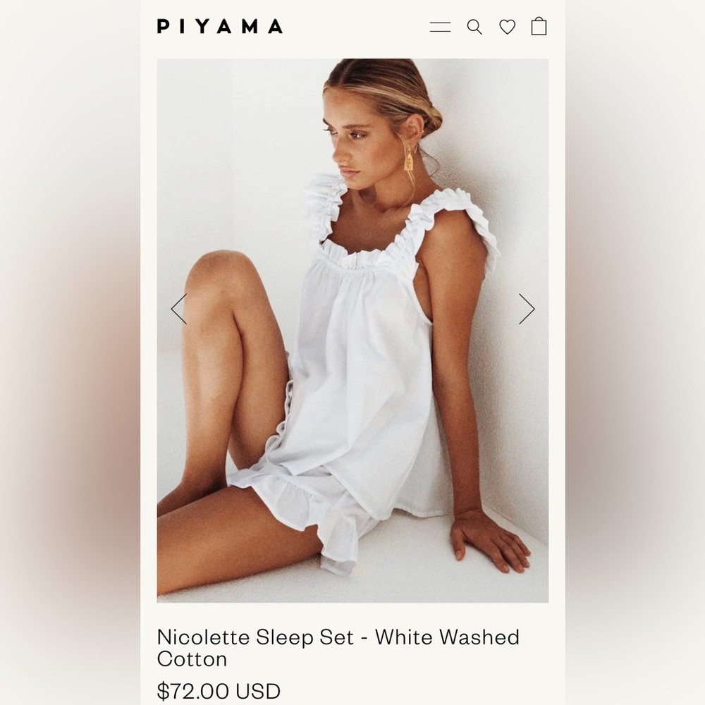Piyama - Nicolette Sleep Set - White Washed Cotton - XS